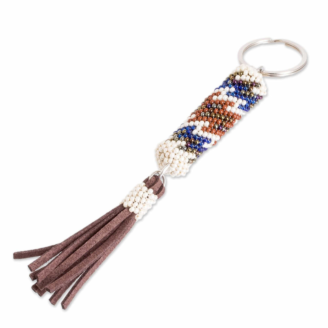 Beaded Leather Keychain and Bag Charm Handmade in Guatemala - Chic Subtlety