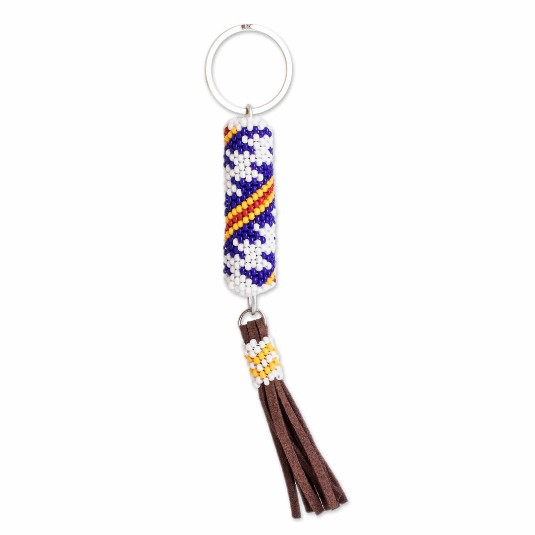 Beaded Leather Keychain and Bag Charm Handmade in Guatemala - Total Relaxation