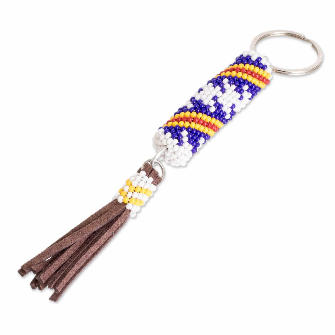 Beaded Leather Keychain and Bag Charm Handmade in Guatemala - Total Relaxation