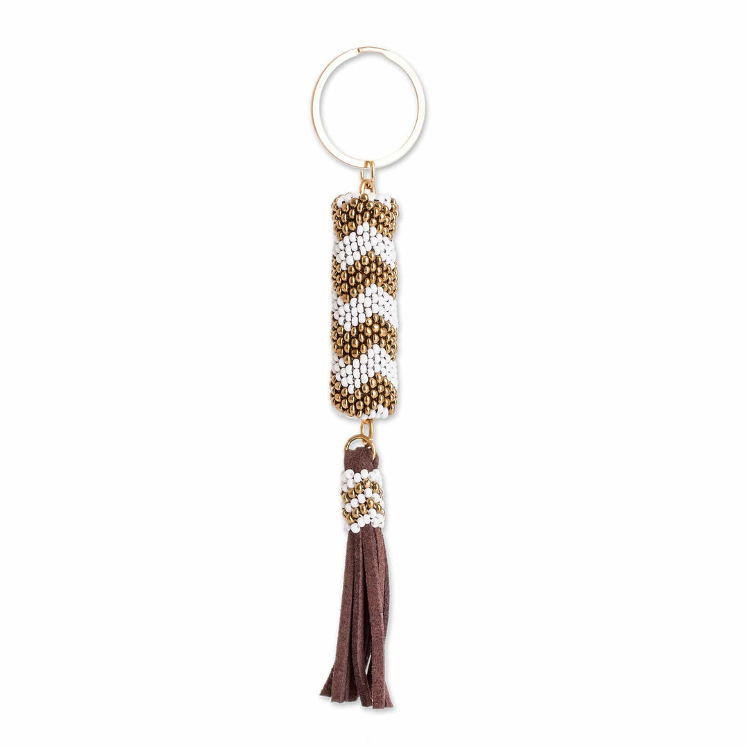 Beaded Leather Keychain and Bag Charm Handmade in Guatemala - Lovely Radiance