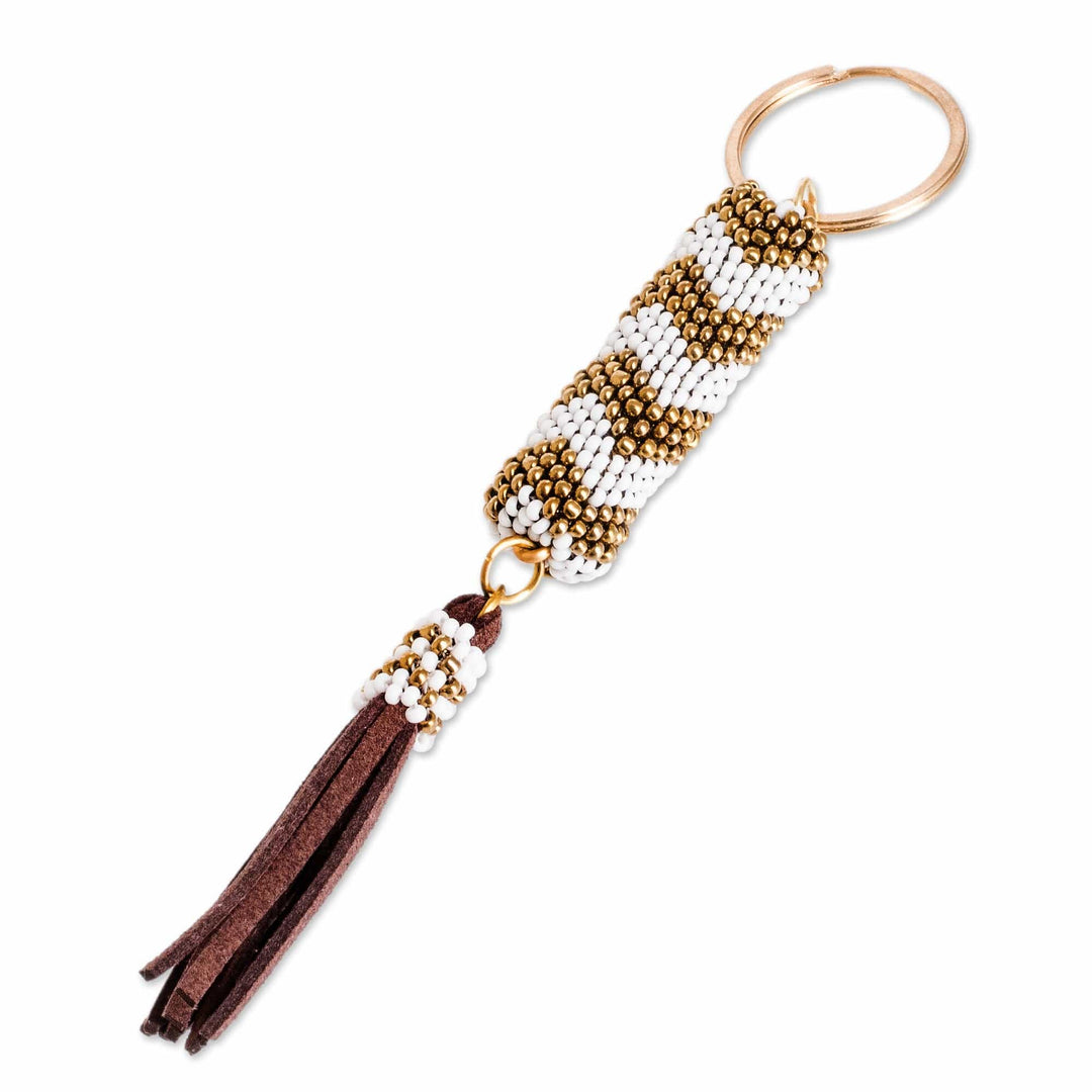 Beaded Leather Keychain and Bag Charm Handmade in Guatemala - Lovely Radiance