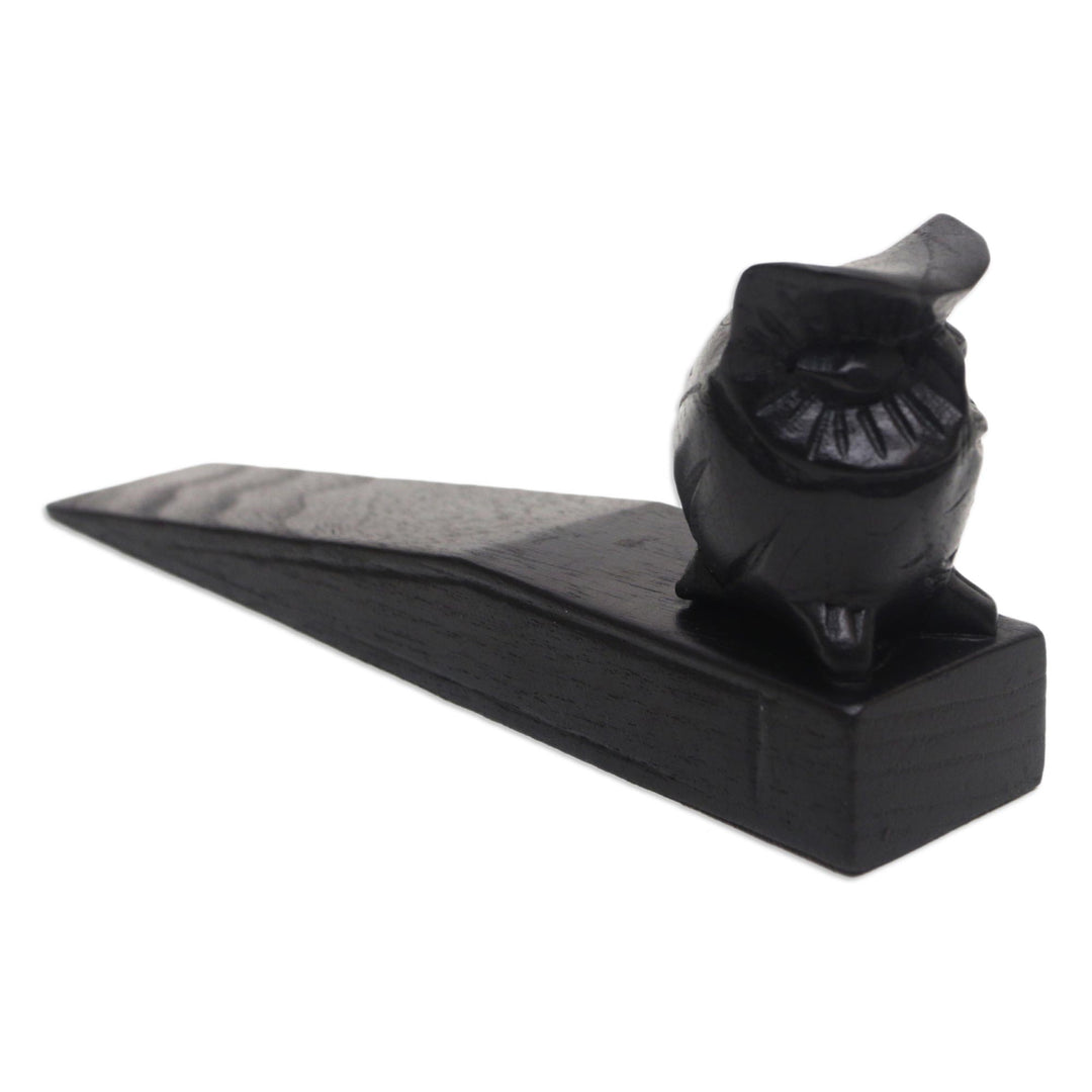 Jempinis Wood Door Stop with Little Black Owl - Mysterious Black Owl