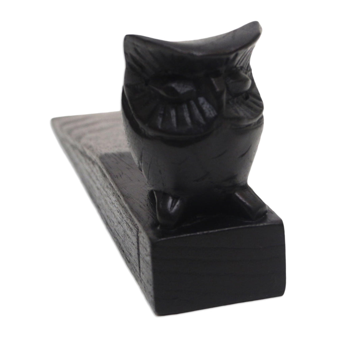 Jempinis Wood Door Stop with Little Black Owl - Mysterious Black Owl