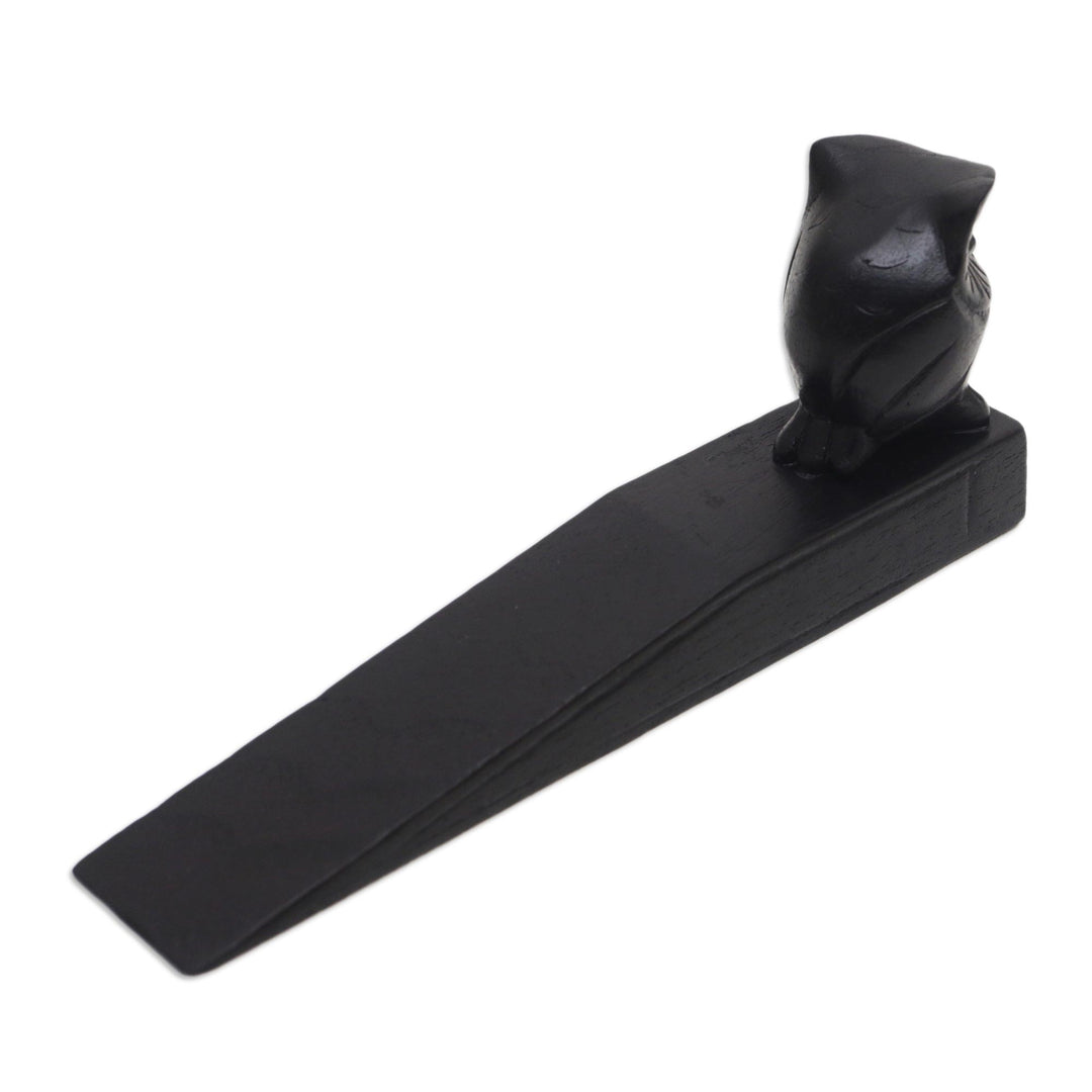 Jempinis Wood Door Stop with Little Black Owl - Mysterious Black Owl