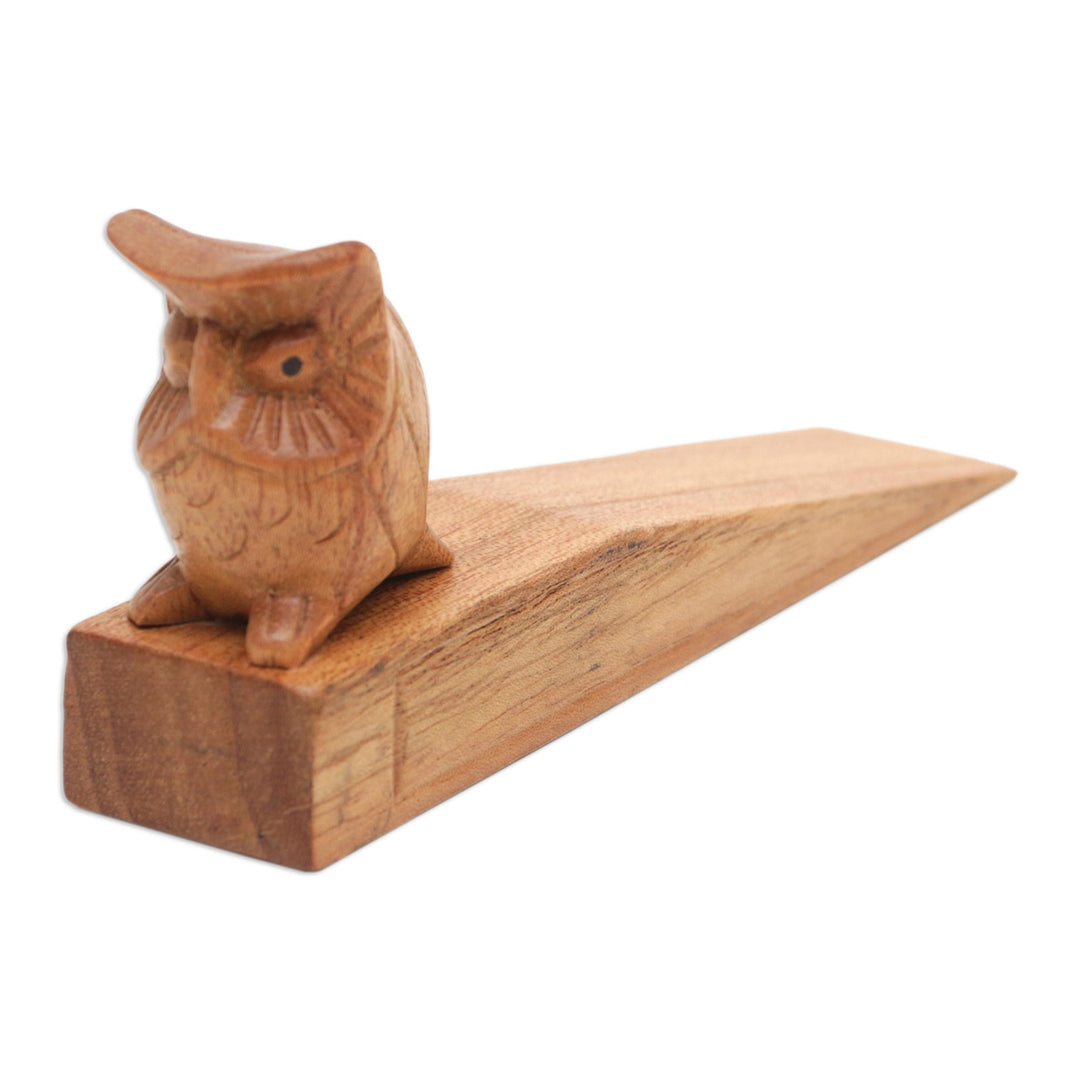 Jempinis Wood Door Stop with Little Brown Owl - Mysterious Brown Owl