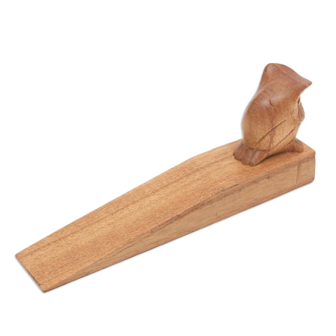 Jempinis Wood Door Stop with Little Brown Owl - Mysterious Brown Owl