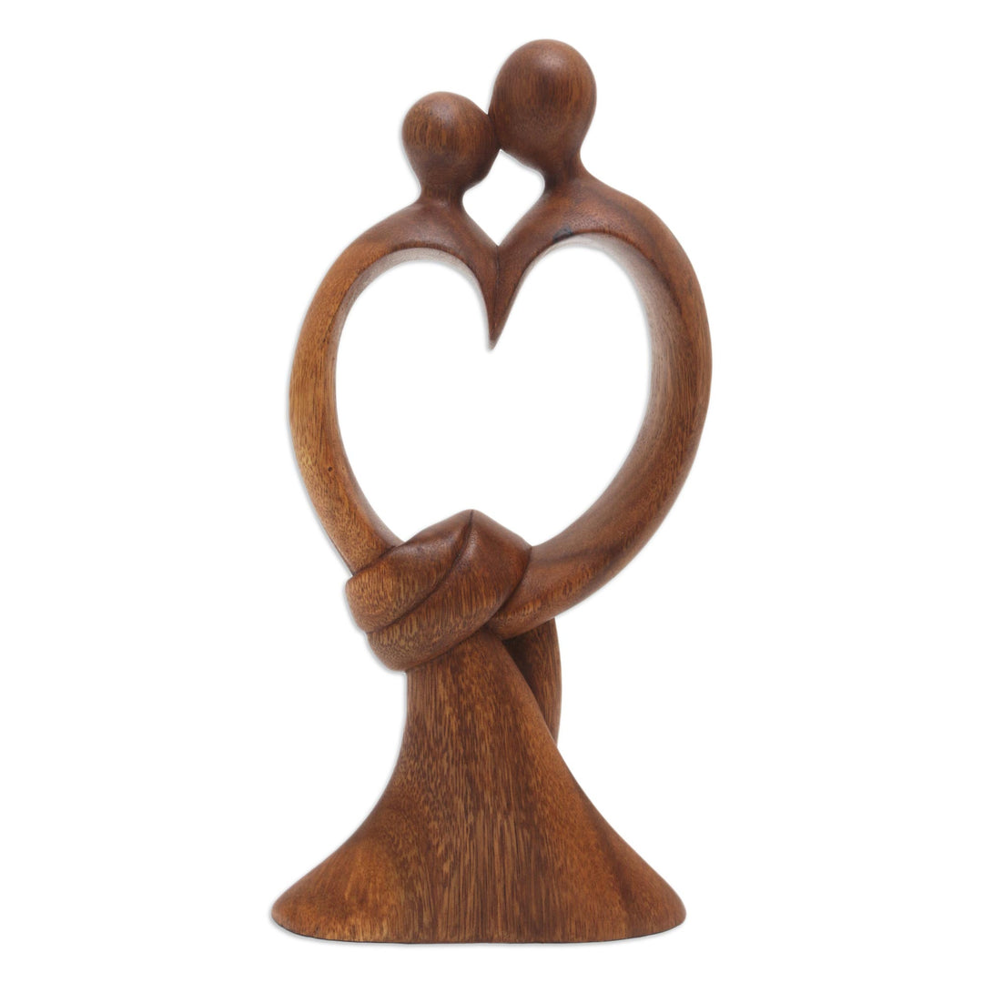Hand-Carved Suar Wood Sculpture with Modern Loving Couple - Love Bond