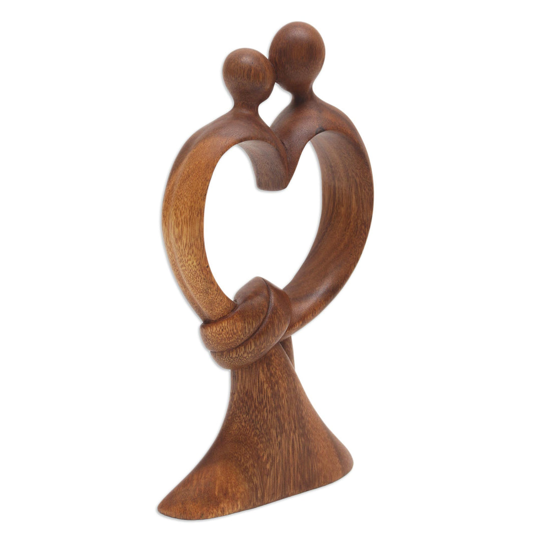 Hand-Carved Suar Wood Sculpture with Modern Loving Couple - Love Bond