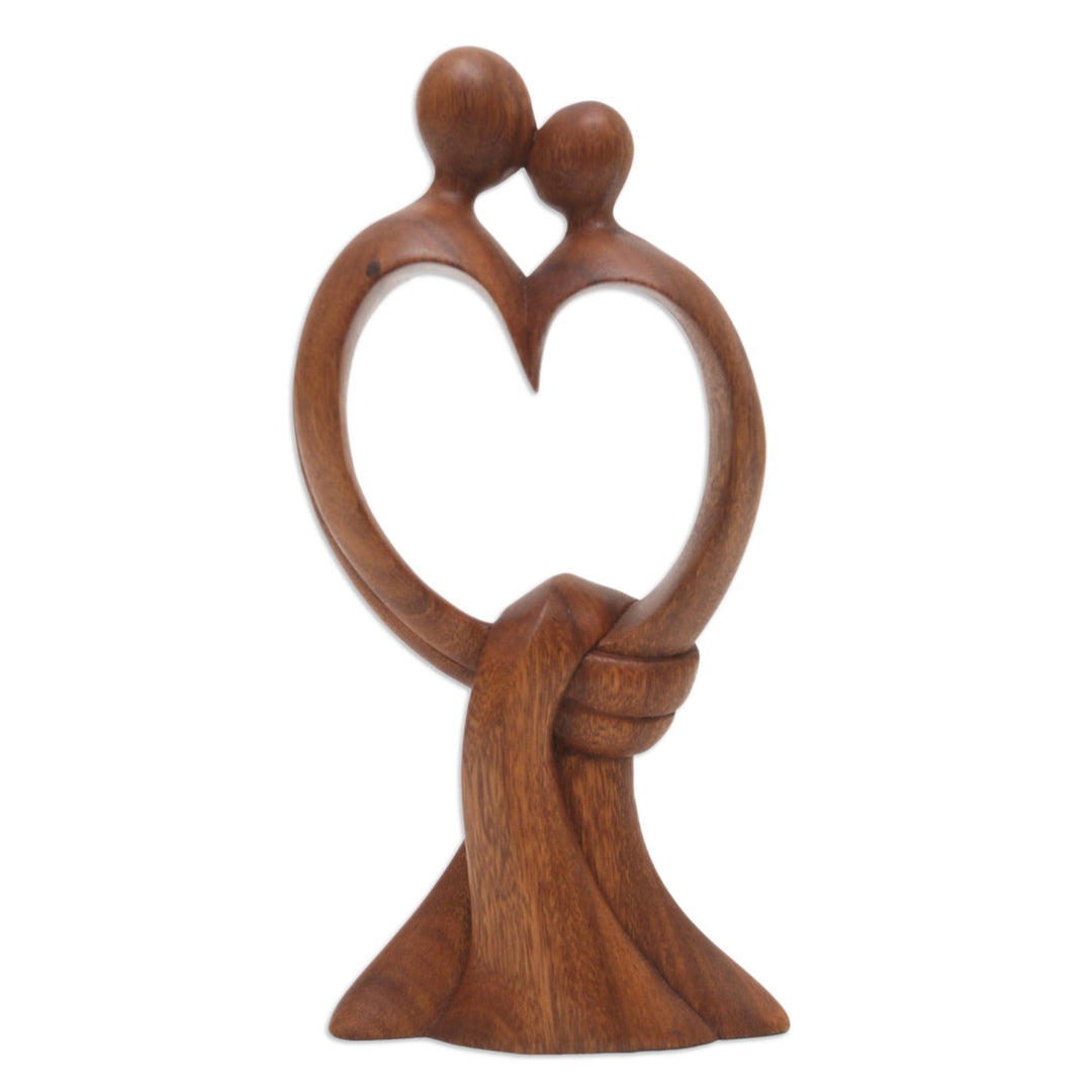 Hand-Carved Suar Wood Sculpture with Modern Loving Couple - Love Bond