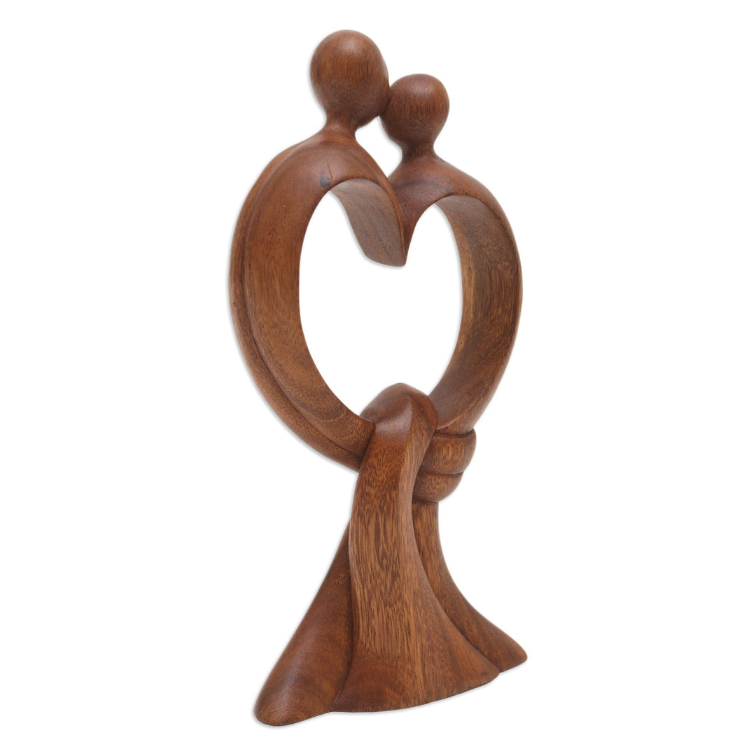 Hand-Carved Suar Wood Sculpture with Modern Loving Couple - Love Bond
