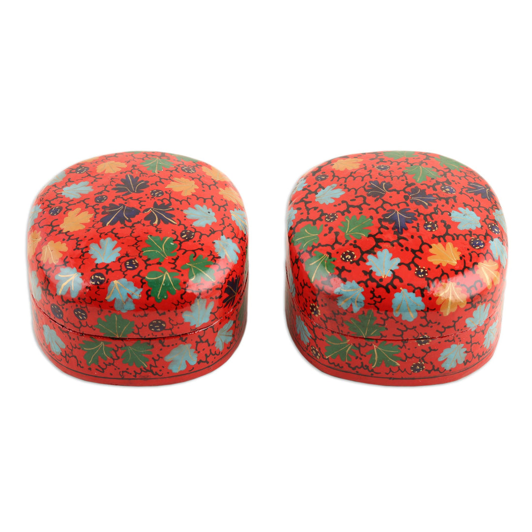 Hand-Painted Papier Mache and Wood Decorative Boxes (Pair) - Flourishing Autumn