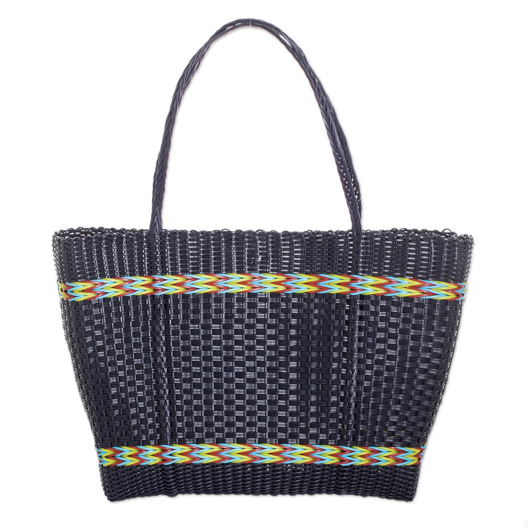 Midnight Tote Bag with Colorful Stripes Crafted in Guatemala - Midnight Summer