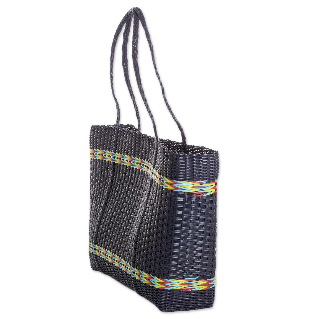 Midnight Tote Bag with Colorful Stripes Crafted in Guatemala - Midnight Summer