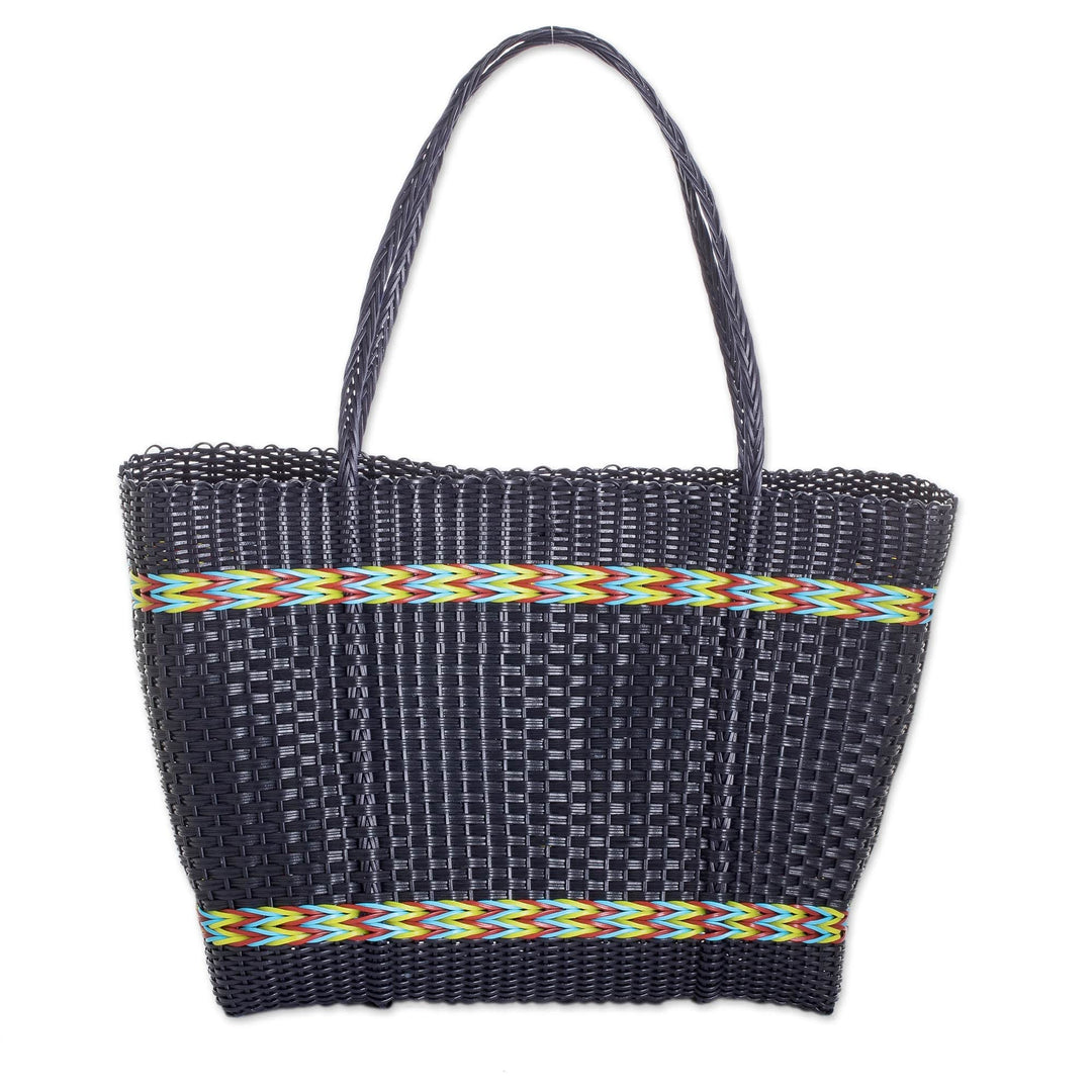 Midnight Tote Bag with Colorful Stripes Crafted in Guatemala - Midnight Summer