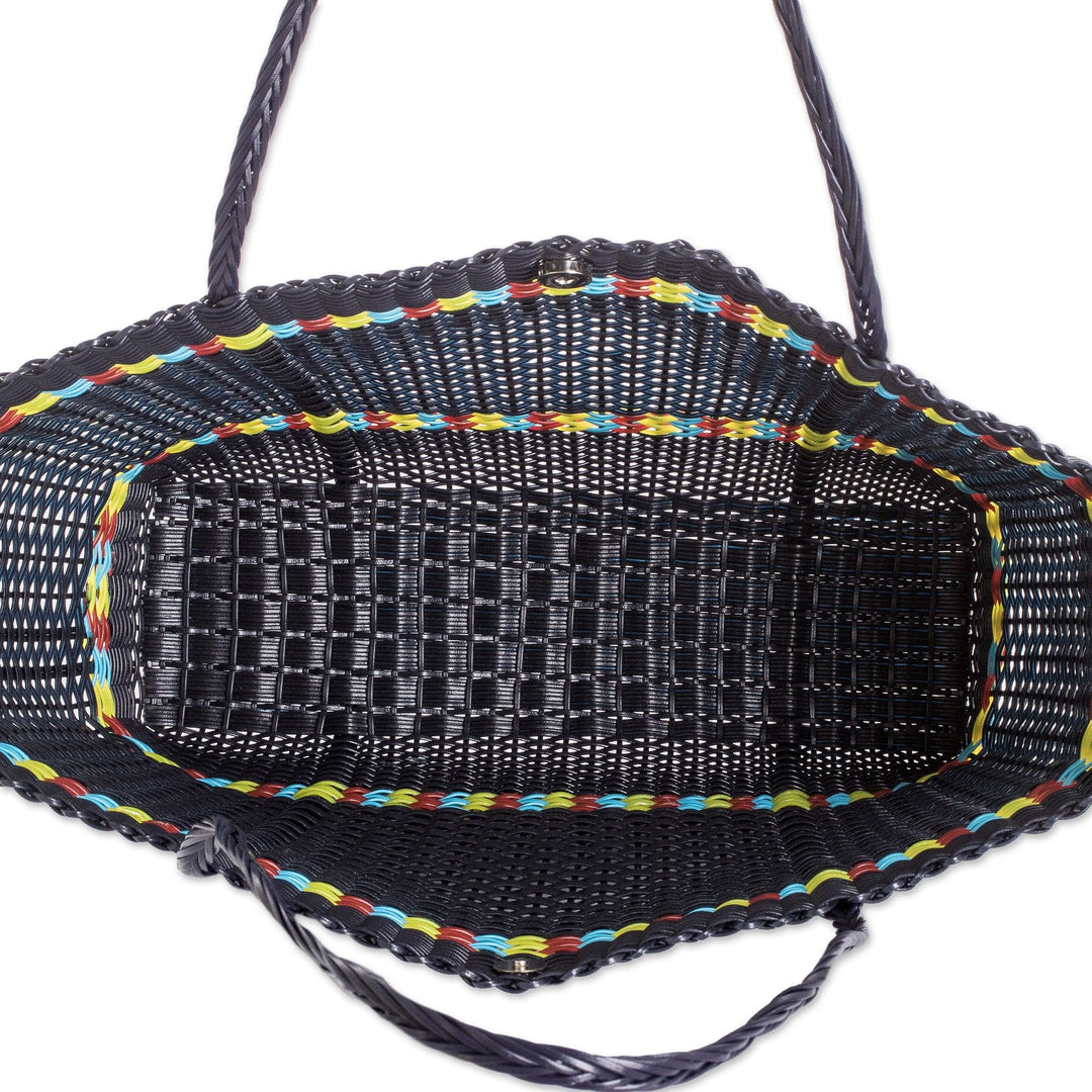 Midnight Tote Bag with Colorful Stripes Crafted in Guatemala - Midnight Summer