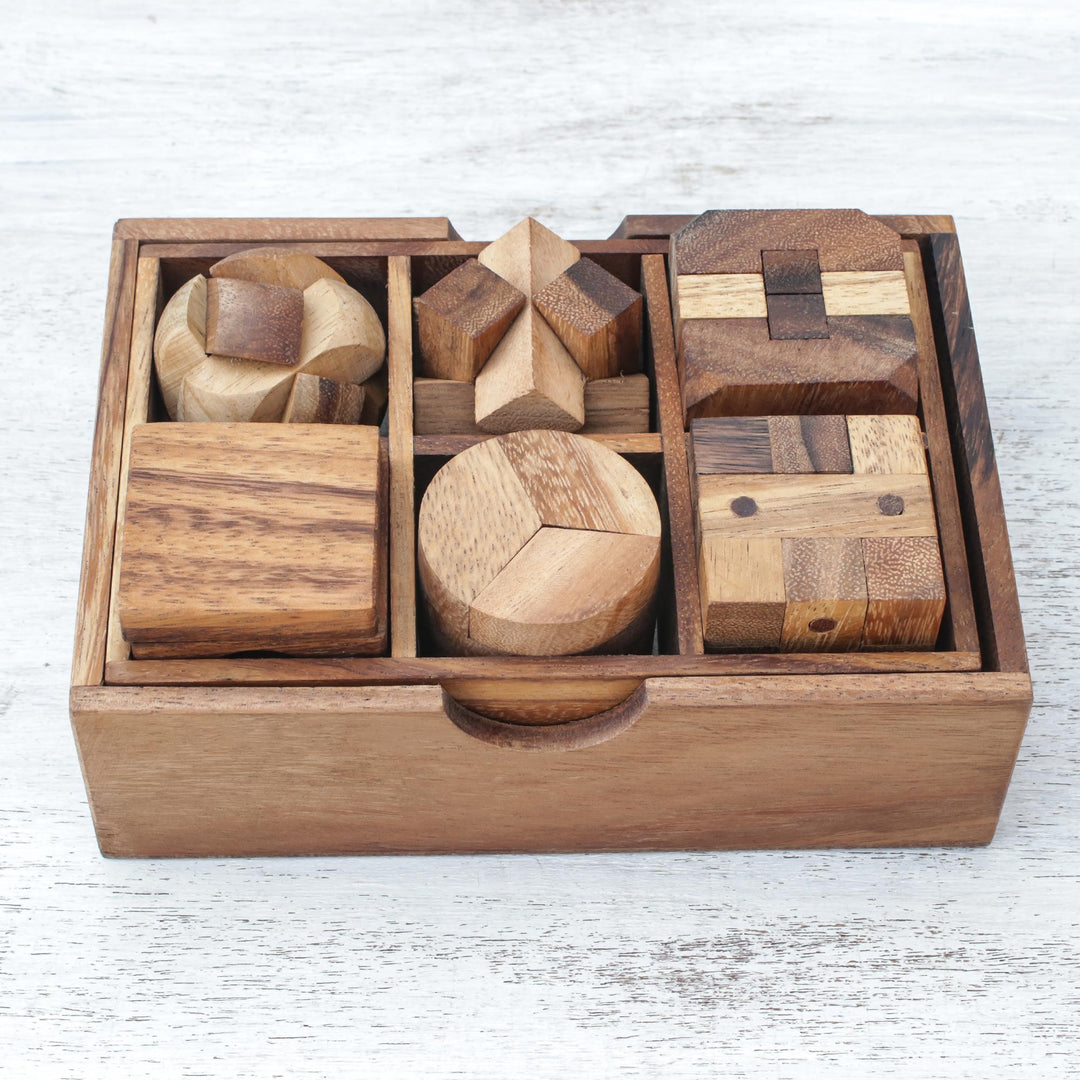 Raintree Wood Puzzle Set from Thailand (6 Piece) - Beautiful Challenge