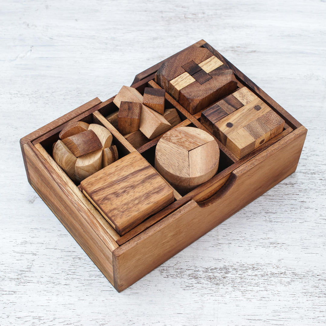 Raintree Wood Puzzle Set from Thailand (6 Piece) - Beautiful Challenge