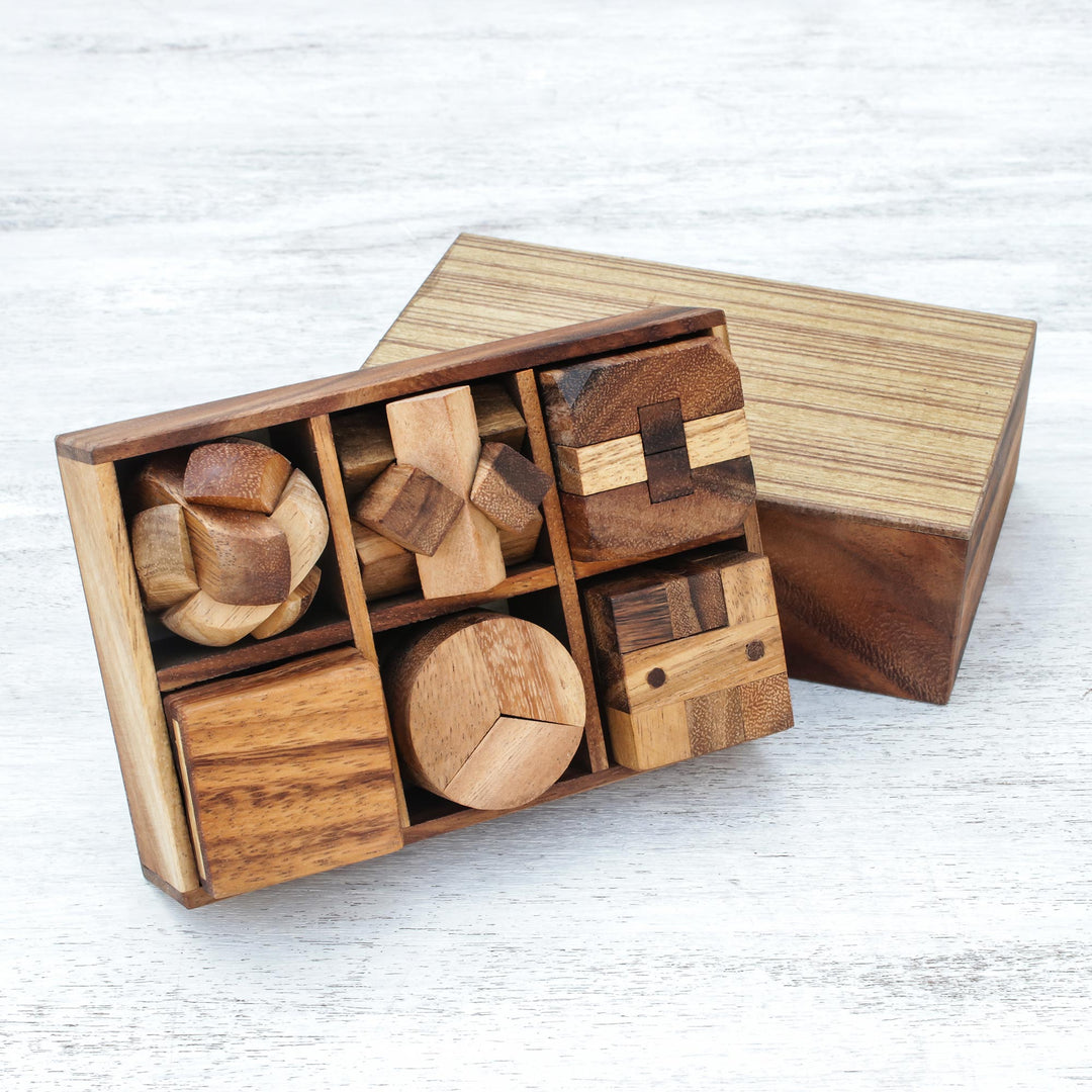 Raintree Wood Puzzle Set from Thailand (6 Piece) - Beautiful Challenge