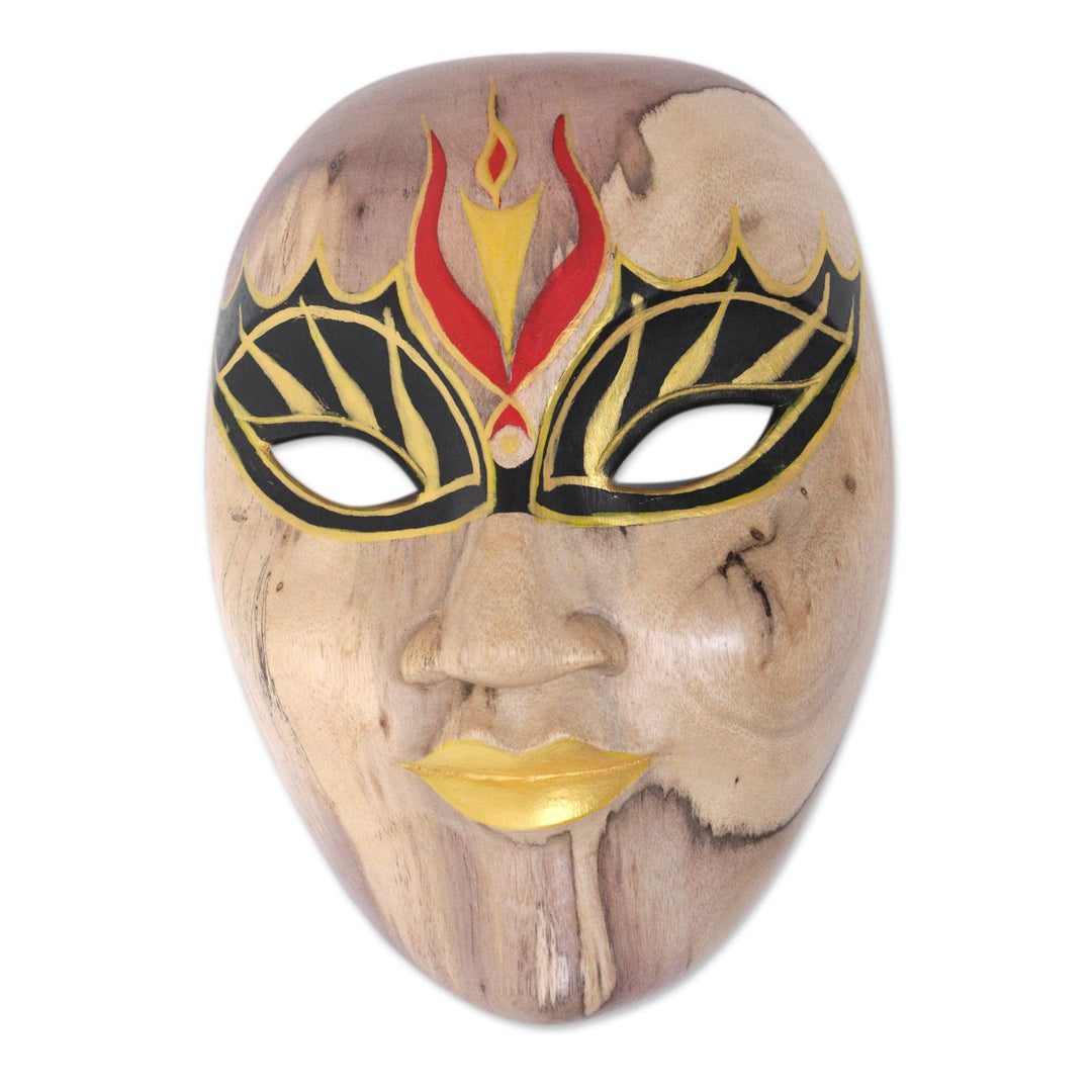 Balinese Hibiscus Wood Mask with Hand-Painted Vibrant Motifs - The Emperor