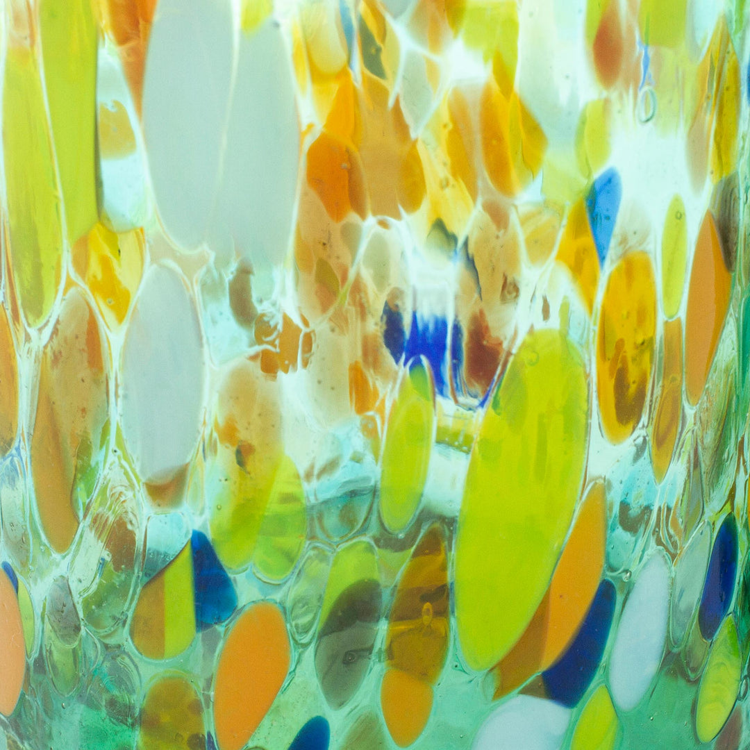 Pair of Multicolor Handblown Recycled Highball Glasses - Multicolor Green Party