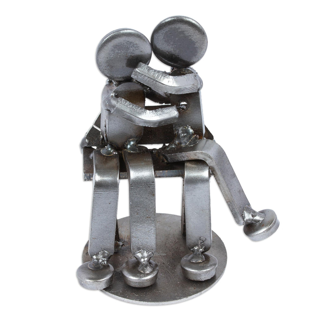 Recycled Auto Parts Lovers Figurine Handmade in Mexico - Affectionate Lovers