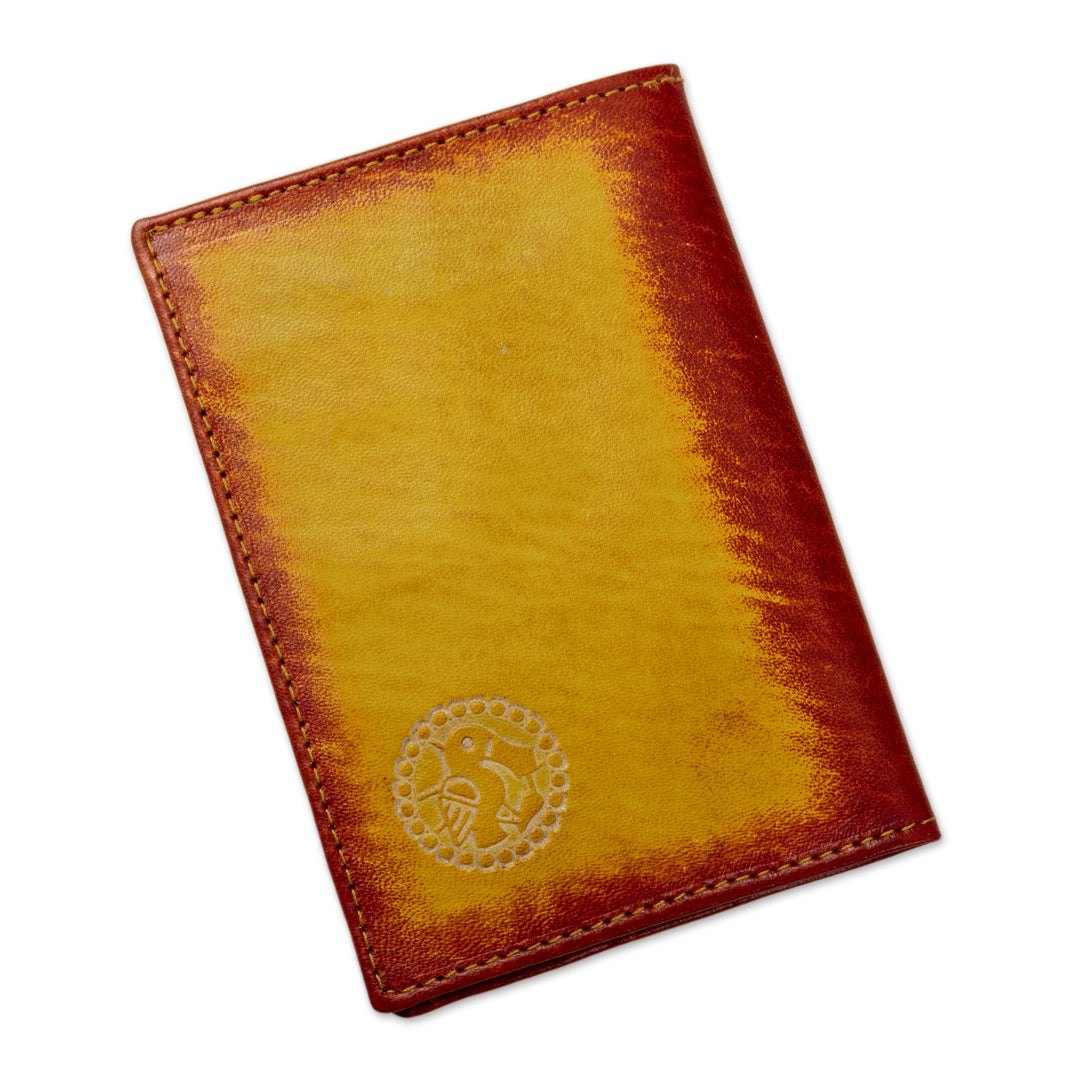 Handcrafted Llama Leather Passport Cover with Andean Textile - Meditative Llama