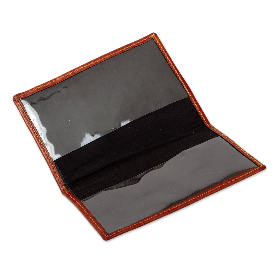 Handcrafted Llama Leather Passport Cover with Andean Textile - Meditative Llama