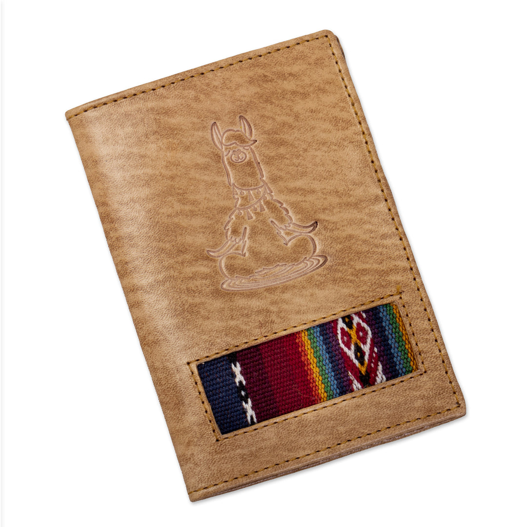 Handcrafted Llama Leather Passport Cover with Andean Textile - Introspective Llama