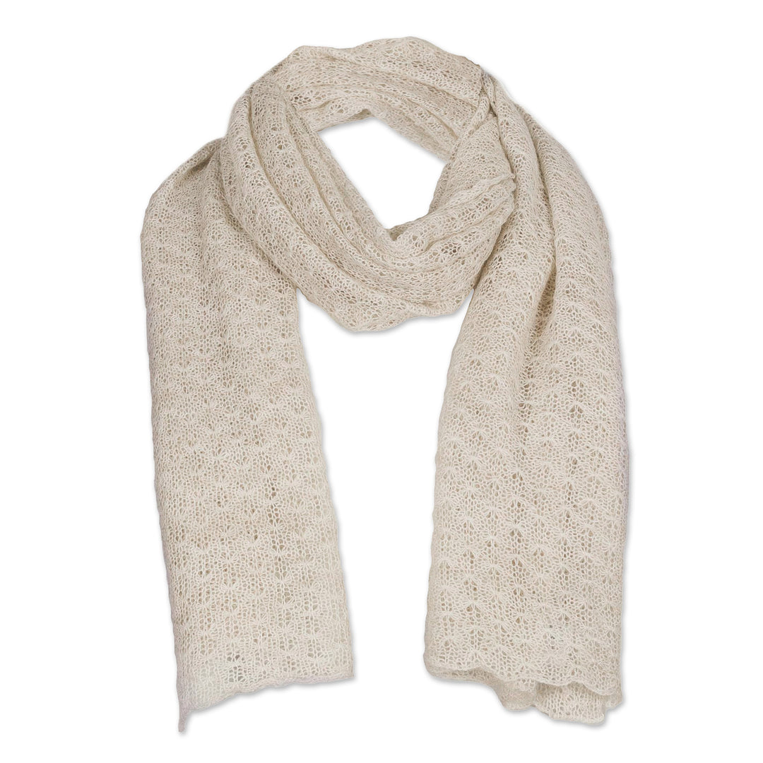 Textured 100% Baby Alpaca Wrap Scarf in Champagne from Peru - Champagne Gossamer