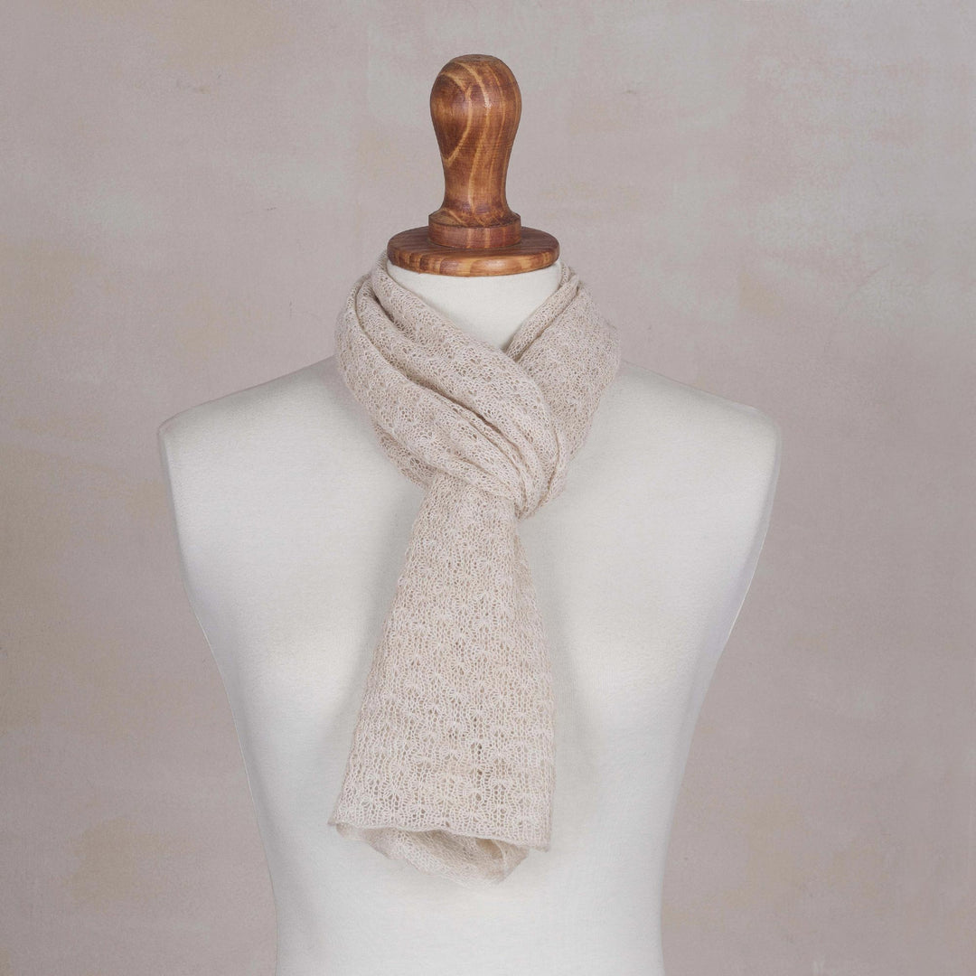 Textured 100% Baby Alpaca Wrap Scarf in Champagne from Peru - Champagne Gossamer