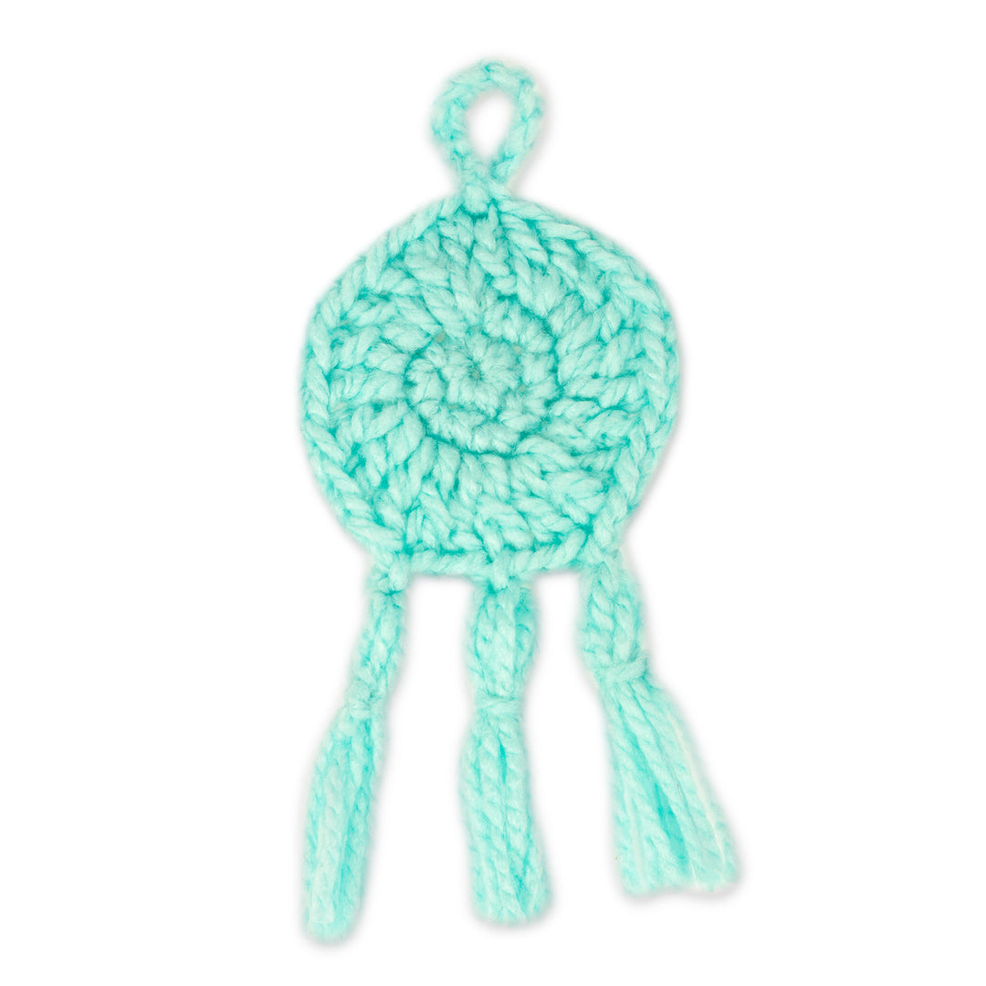 Aquamarine Crocheted Charm with Tassels Made in Mexico - Aquamarine Medallion