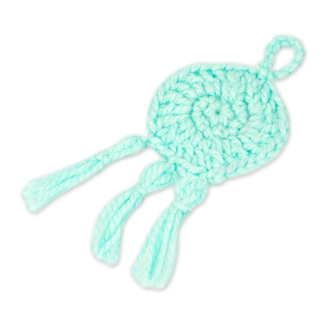 Aquamarine Crocheted Charm with Tassels Made in Mexico - Aquamarine Medallion