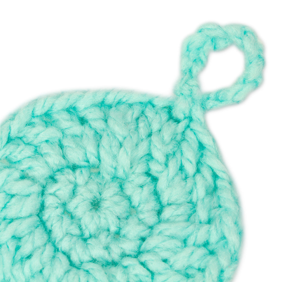 Aquamarine Crocheted Charm with Tassels Made in Mexico - Aquamarine Medallion