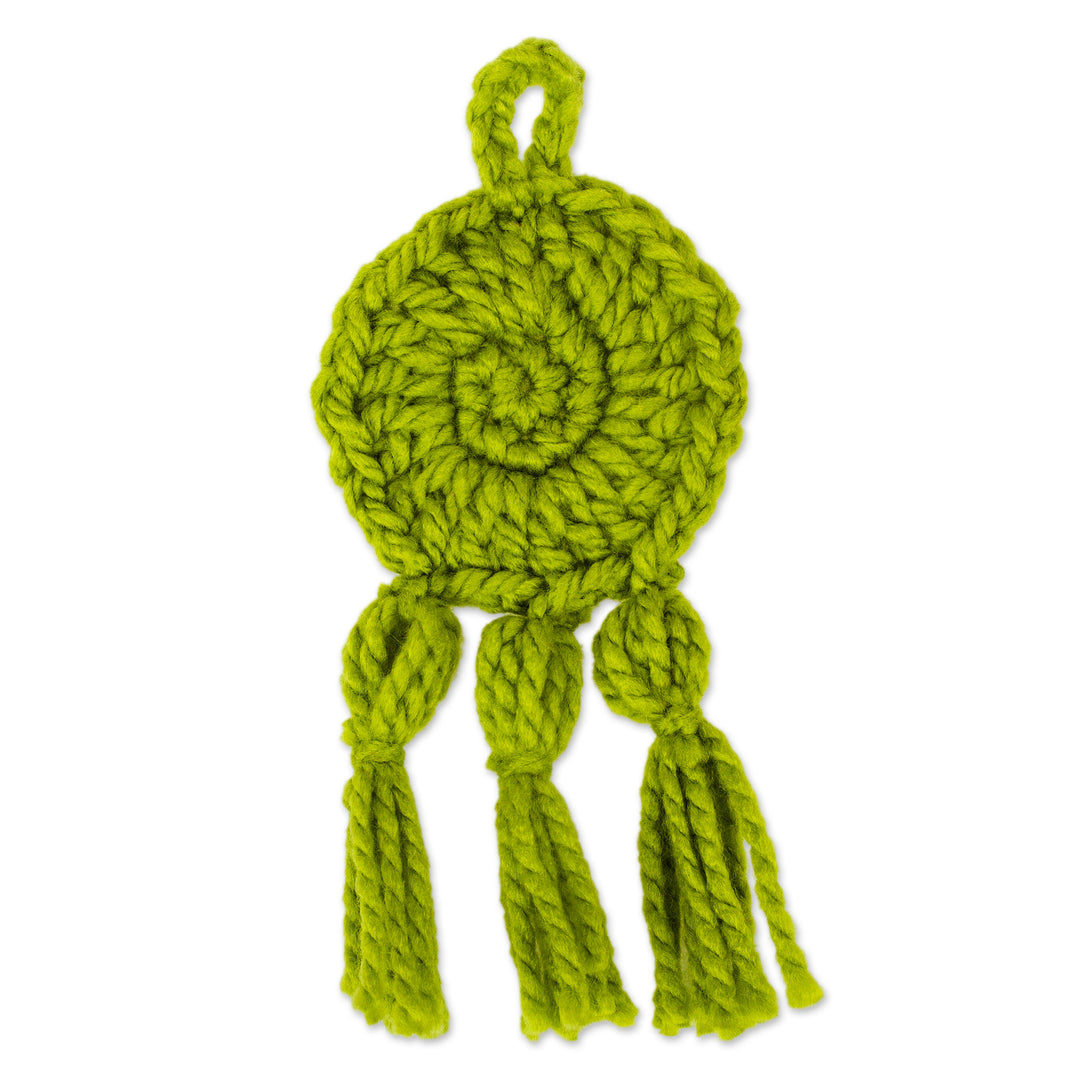 Lime Crocheted Charm with Tassels Made in Mexico - Lime Medallion