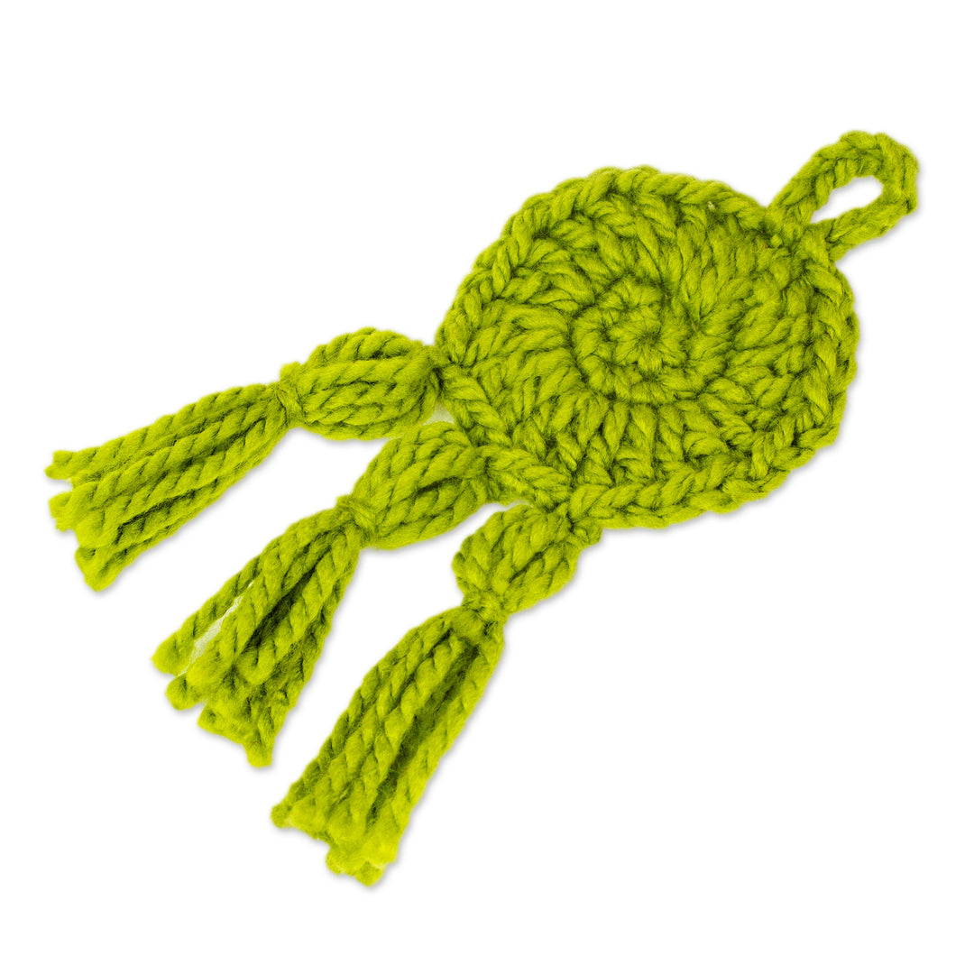 Lime Crocheted Charm with Tassels Made in Mexico - Lime Medallion
