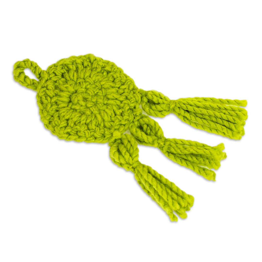 Lime Crocheted Charm with Tassels Made in Mexico - Lime Medallion