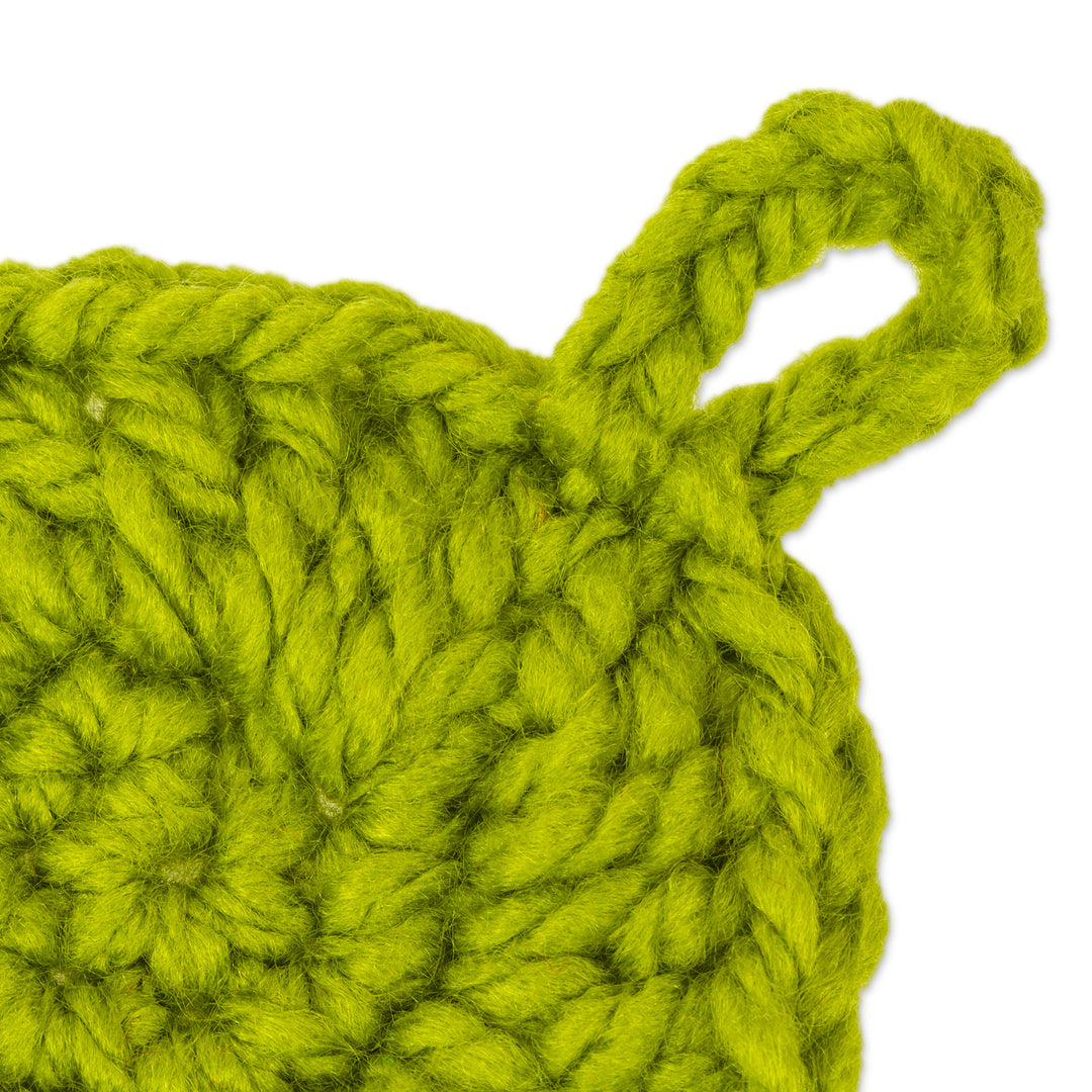 Lime Crocheted Charm with Tassels Made in Mexico - Lime Medallion
