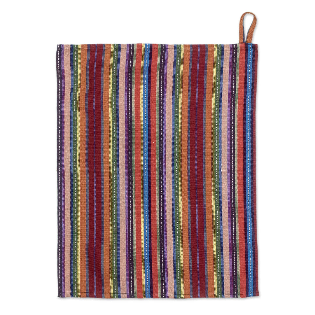 Colorful Striped Cotton Dish Towel Hand-Woven in Guatemala - Traditional Colors
