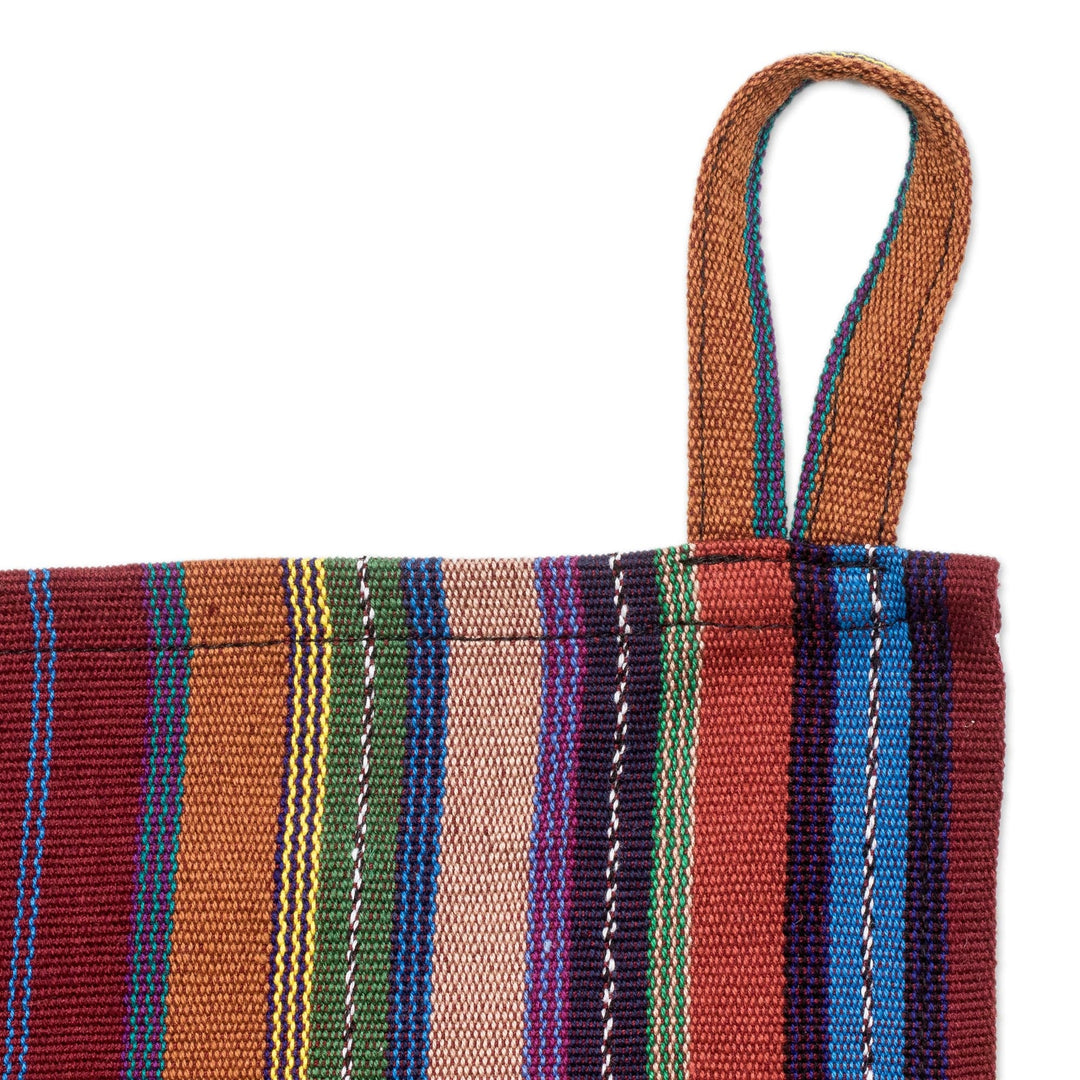 Colorful Striped Cotton Dish Towel Hand-Woven in Guatemala - Traditional Colors