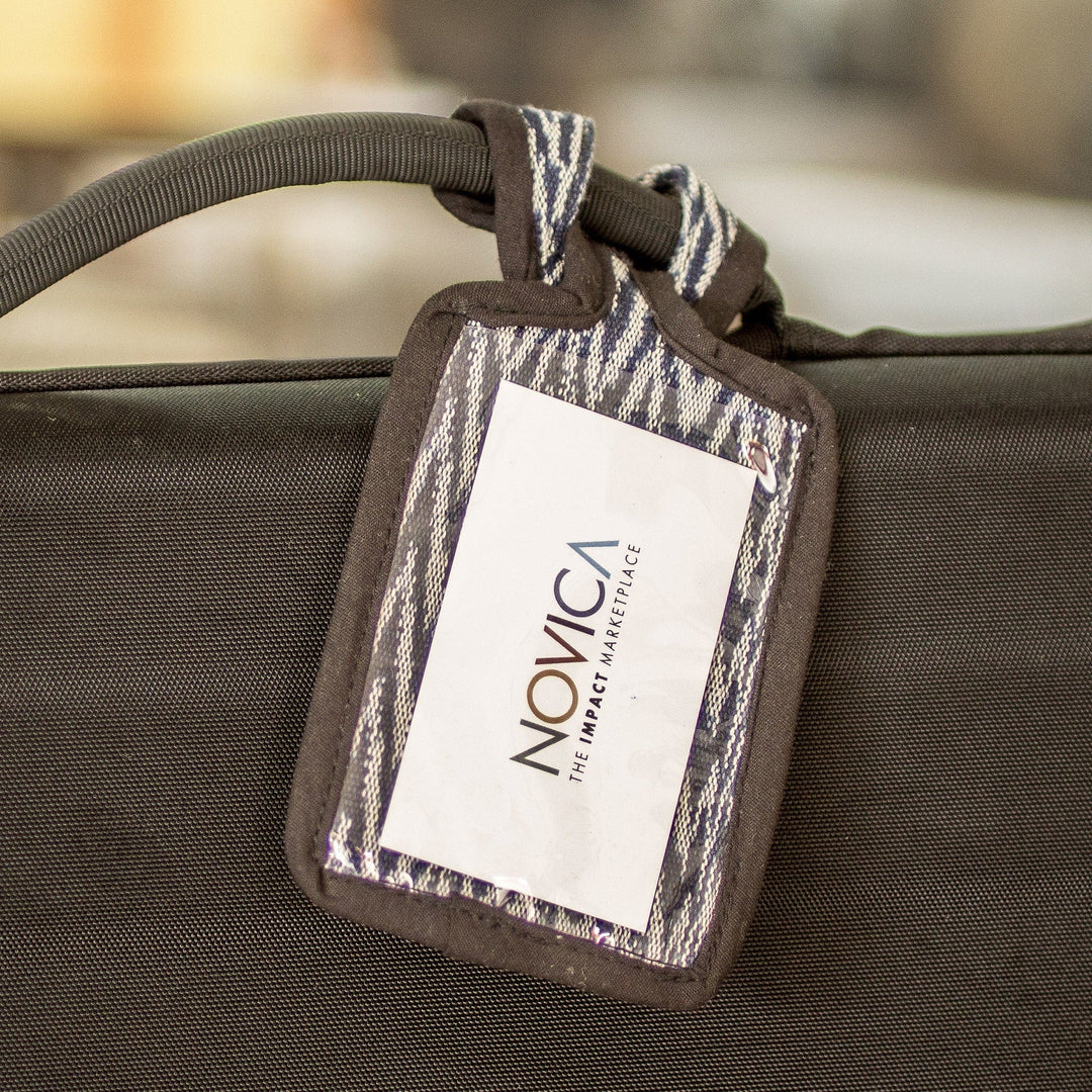 Blue & White Cotton Luggage Tag Handmade in Guatemala - Frontiers of Joy