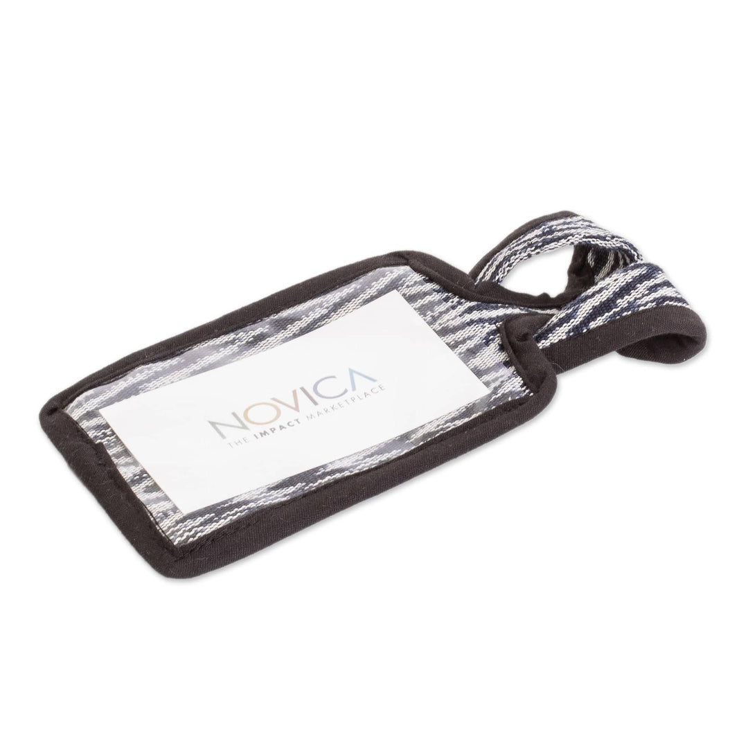 Blue & White Cotton Luggage Tag Handmade in Guatemala - Frontiers of Joy