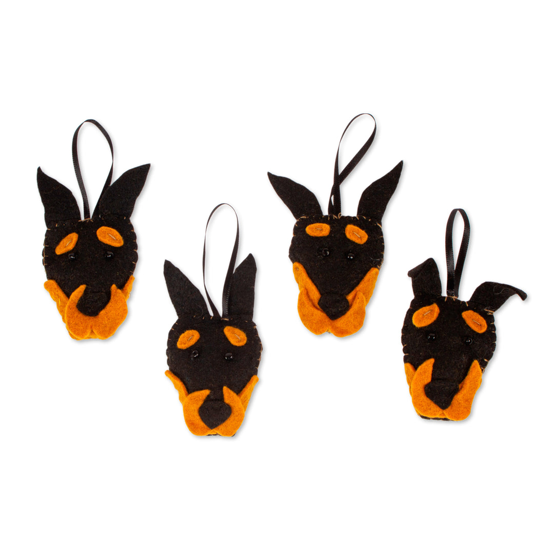 Set of 4 Handcrafted Felt Ornaments with Dobermann Dogs - Clever Friend