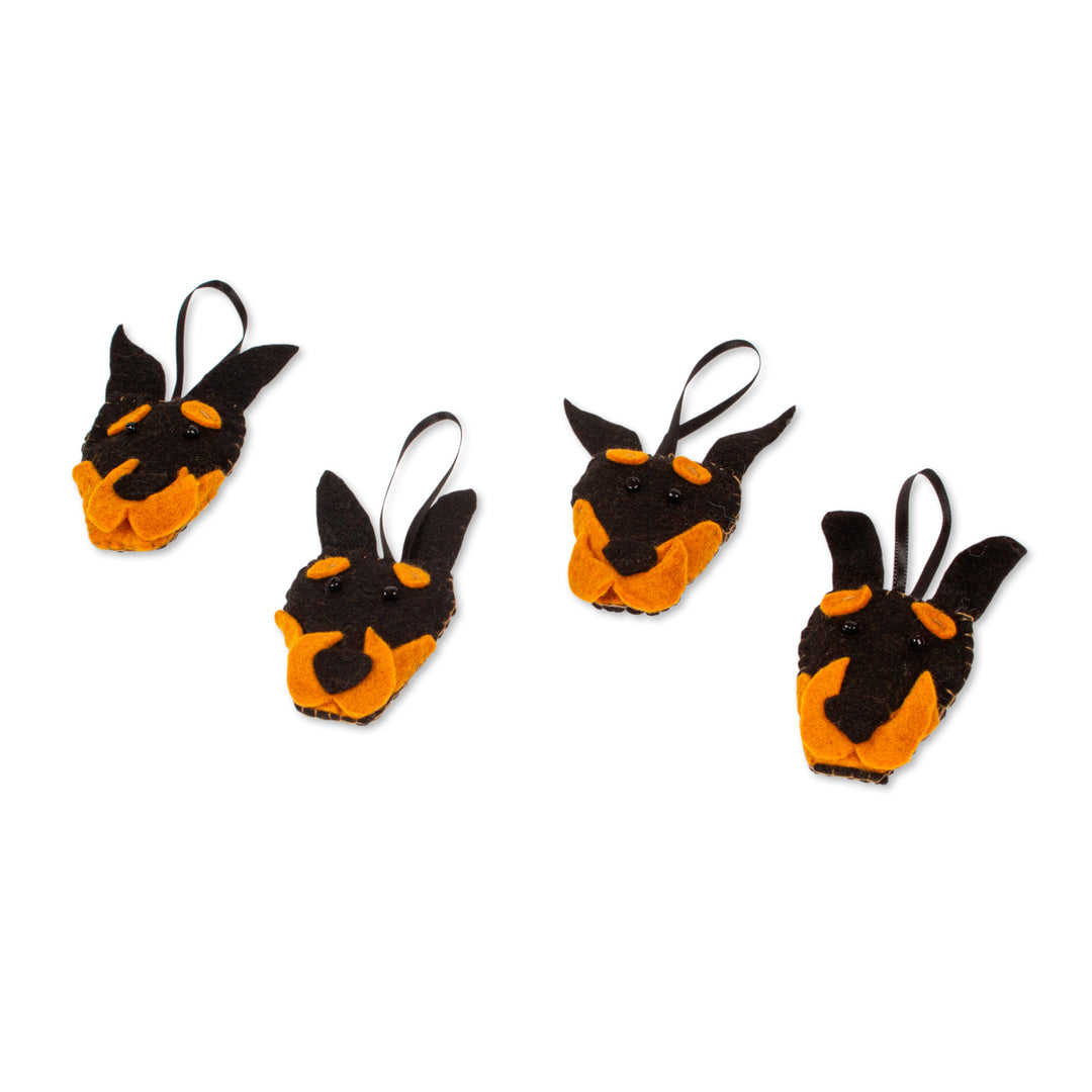 Set of 4 Handcrafted Felt Ornaments with Dobermann Dogs - Clever Friend