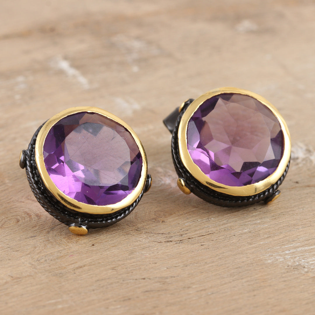 18k Gold-Accented Button Earrings with 14-Carat Amethysts - Refined Trust