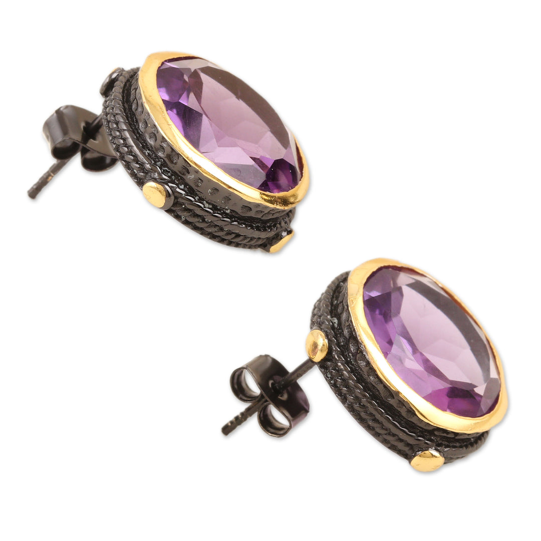 18k Gold-Accented Button Earrings with 14-Carat Amethysts - Refined Trust