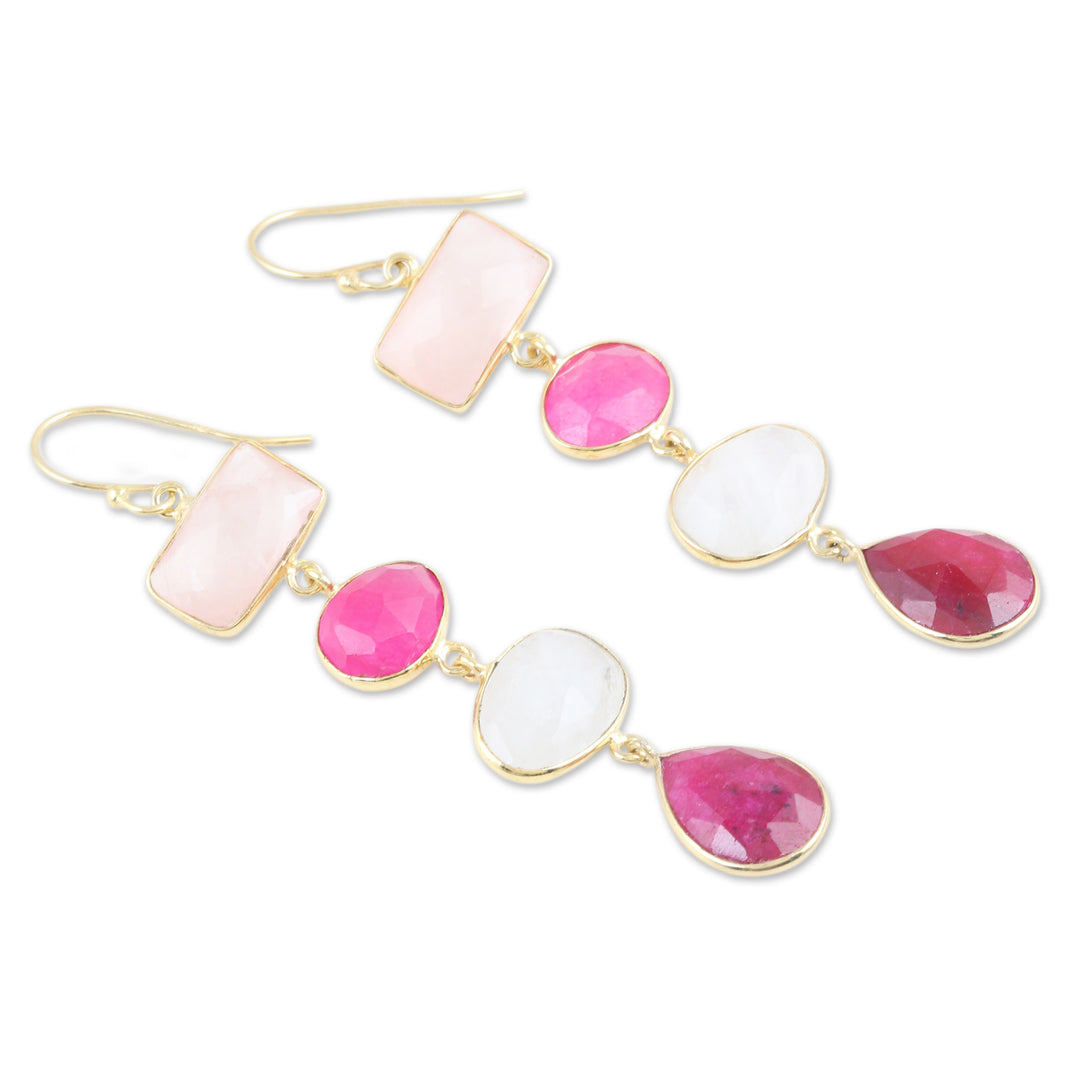 Multi-Gemstone Dangle Earrings with 18k Gold Plating - Pink Era
