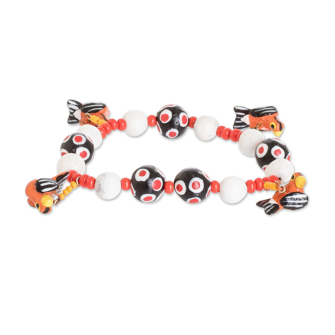 Ceramic and Glass Beaded Stretch Bracelet with Bird Charms - Chalk-Browed Mockingbird