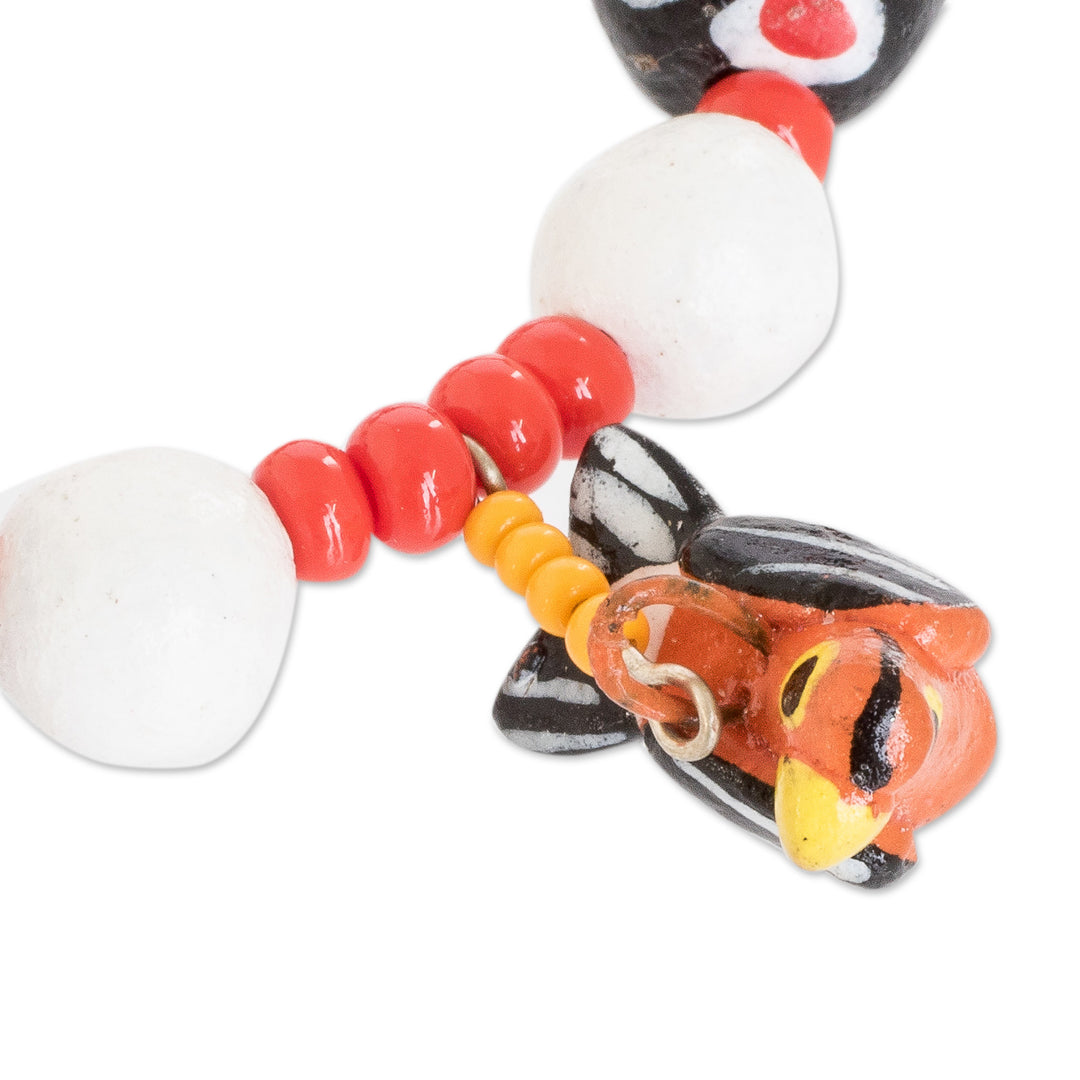 Ceramic and Glass Beaded Stretch Bracelet with Bird Charms - Chalk-Browed Mockingbird