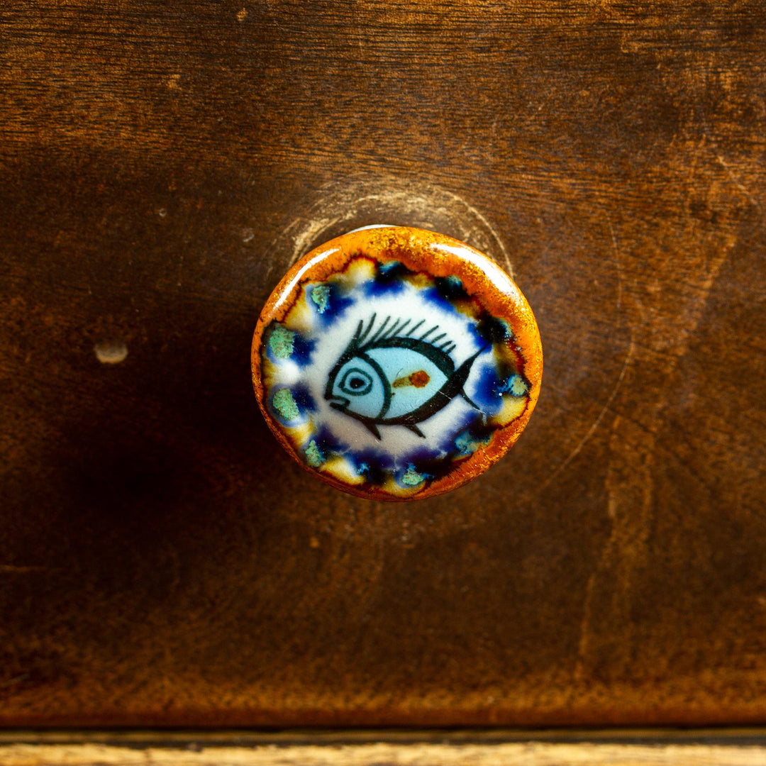 Set of 4 Handcrafted Ceramic Fish Knobs from Mexico - Marine Aura