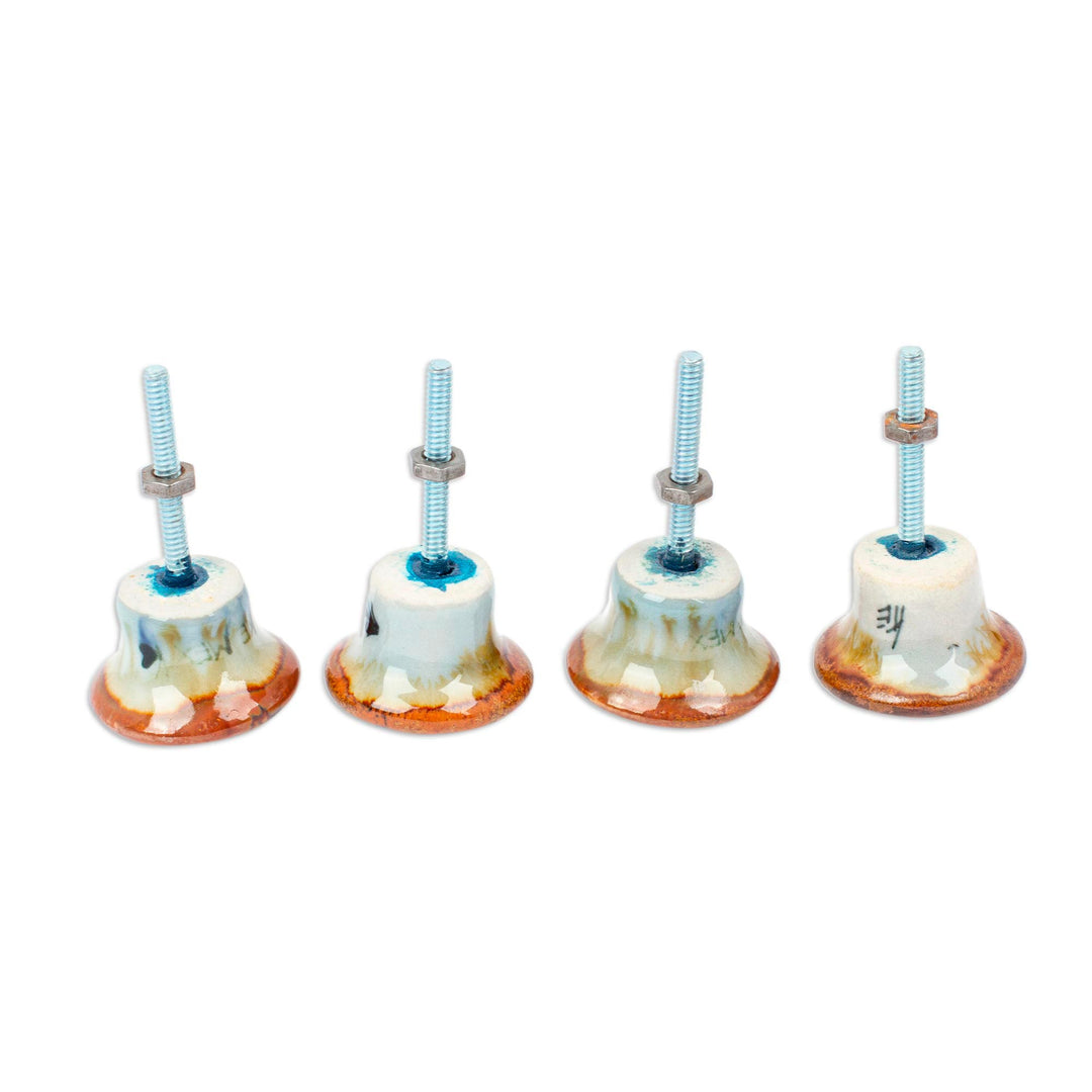 Set of 4 Handcrafted Ceramic Fish Knobs from Mexico - Marine Aura